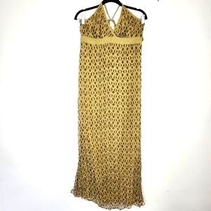 Mossy Green & Brown Boho Maxi Halter Dress Size Large